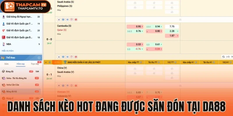 Danh sách kèo hot đang được săn đón tại Da88