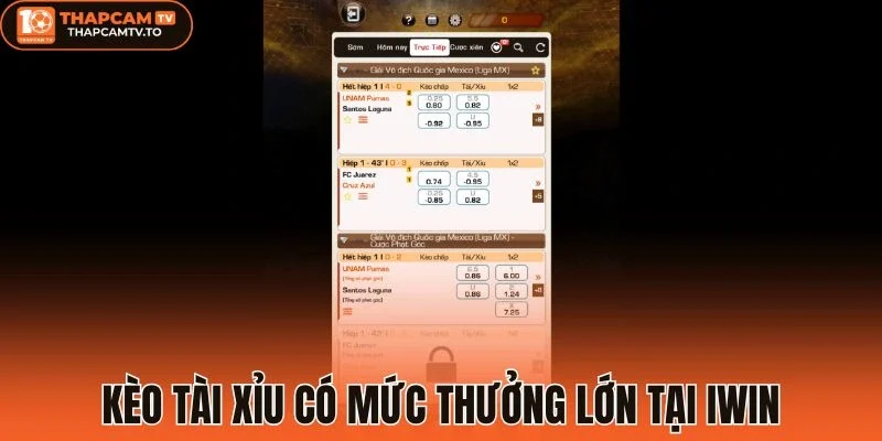 Kèo tài xỉu có mức thưởng lớn tại Iwin