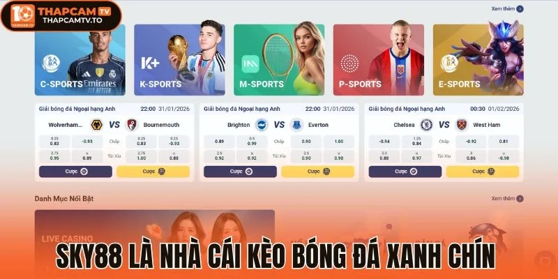 Nhà cái kèo bóng đá xanh chín sky88